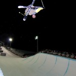 Skier Tyler Ty Peterson skiing in the Dew Tour finals