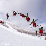 Tyler Ty Peterson skiing in the halfpipe at Park City Mountain Resort in Park City, Utah.